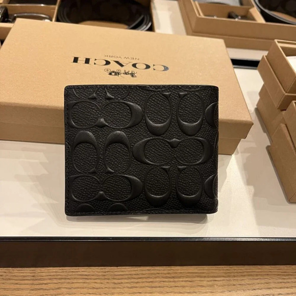 COACH MEN 3 IN 1 WALLET IN SIGNATURE LEATHER CR957 BLK - Picture 2 of 11